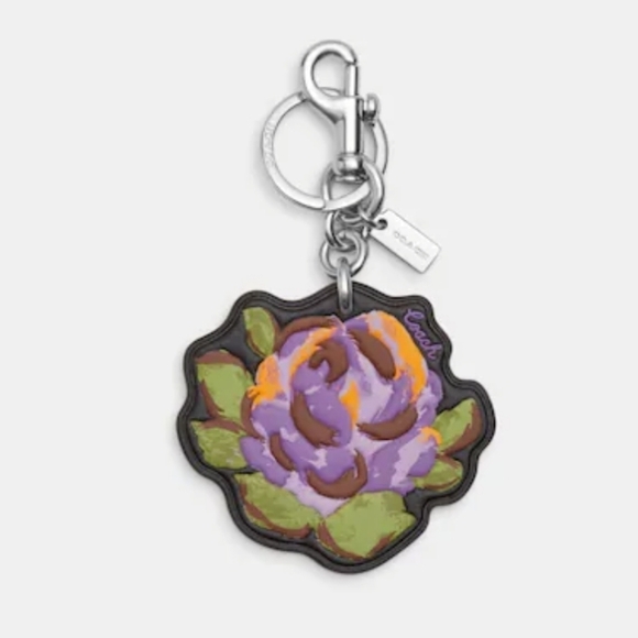 Coach Purple Floral Leather Key Bag chain - Picture 1 of 5